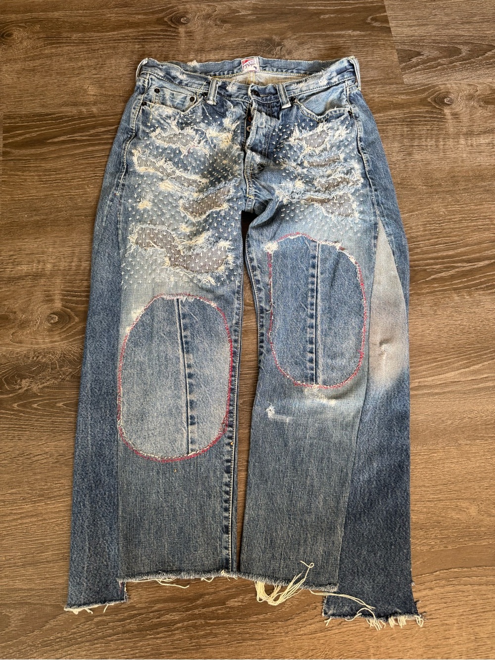 PRPS Light Blue Distressed Patchwork Jeans